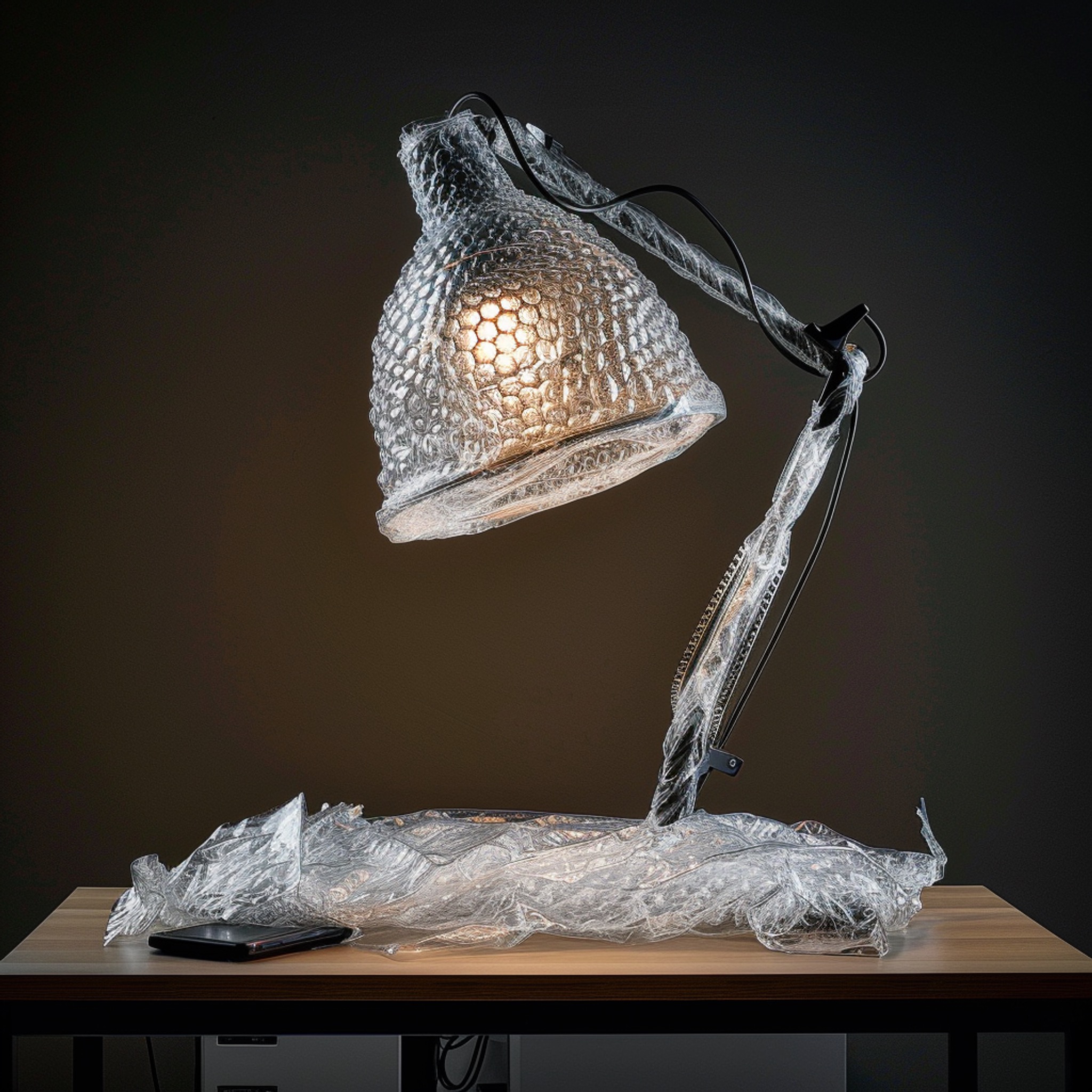 A lamp that has been bubble wrapped