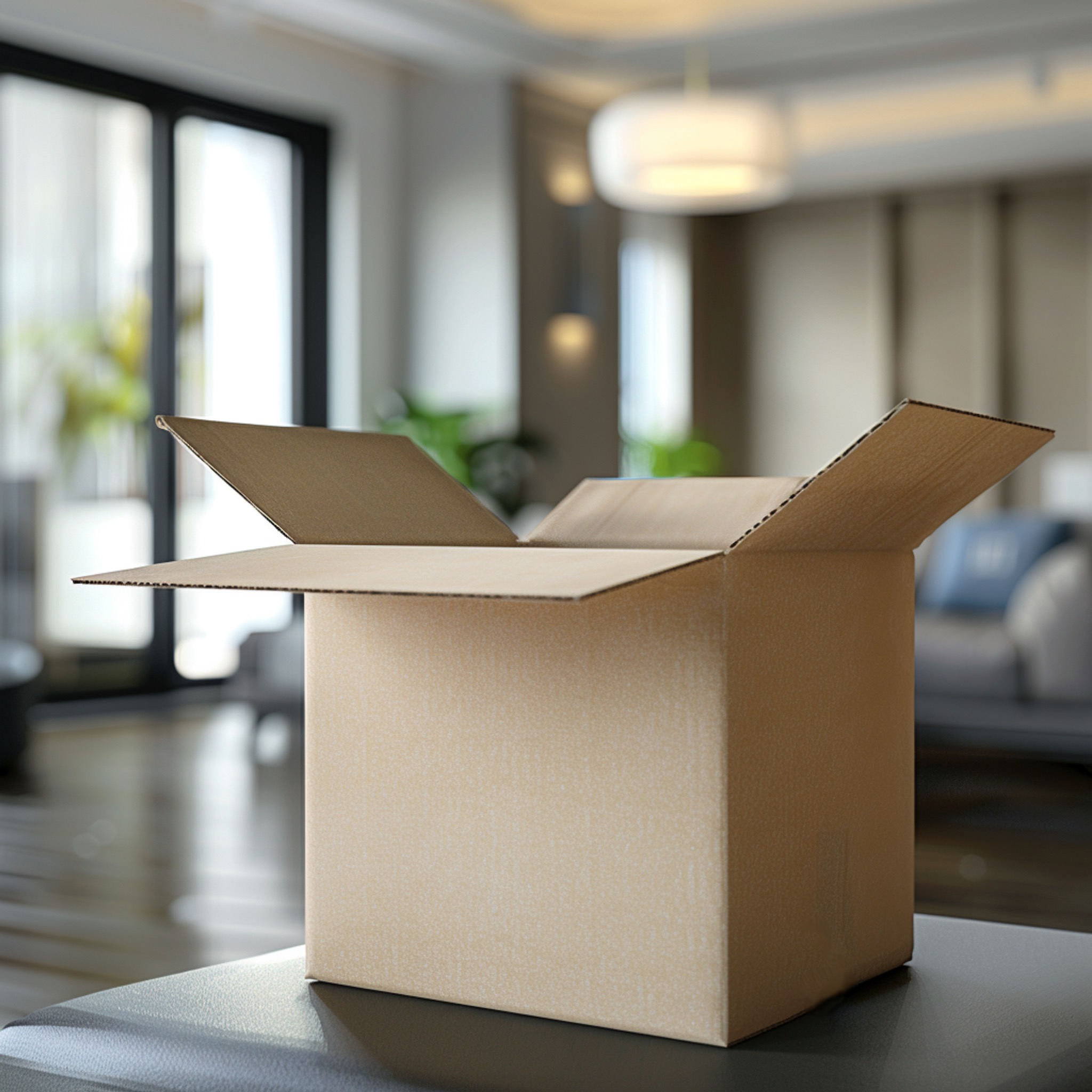 Cardboard box in a living room