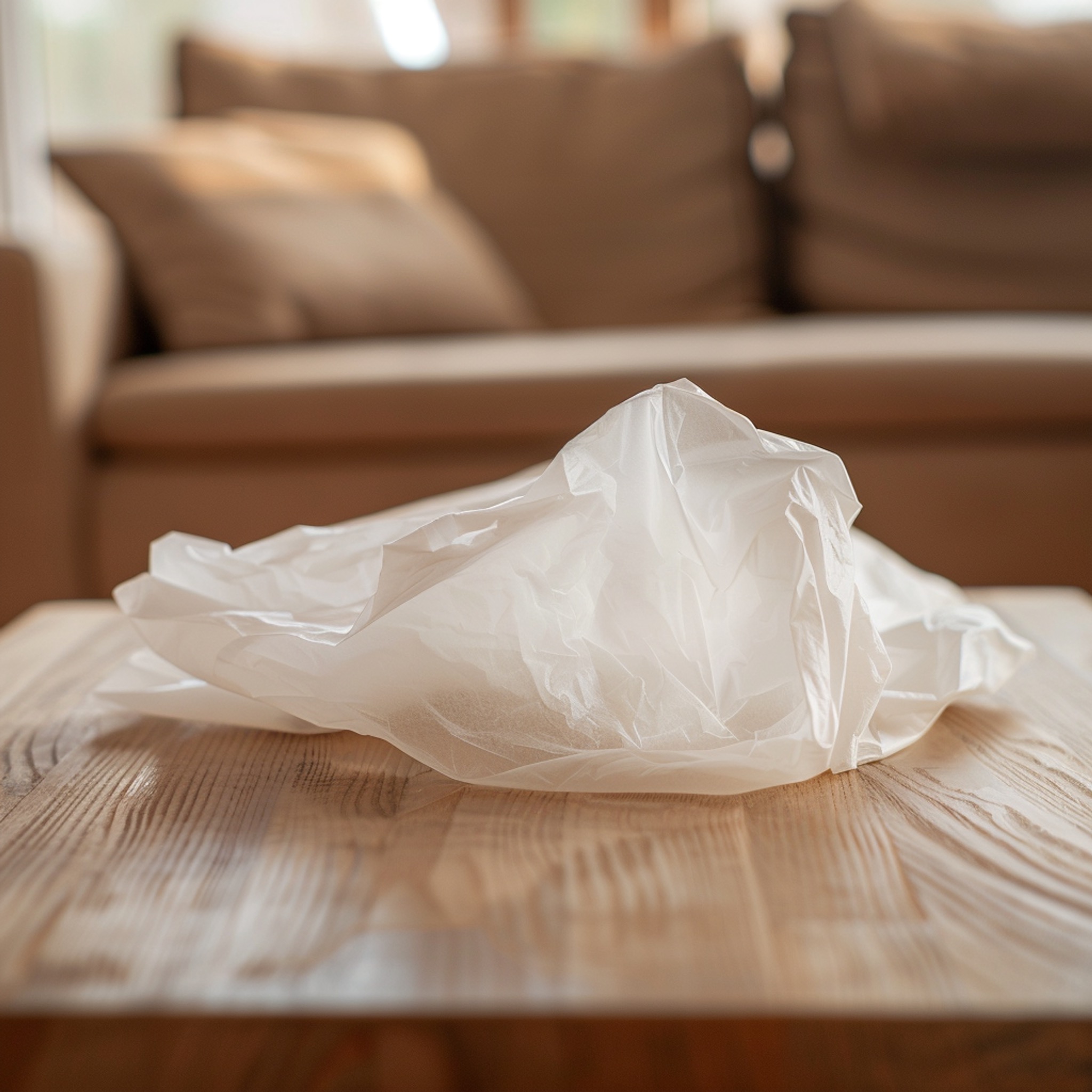 Packing paper on a coffee table