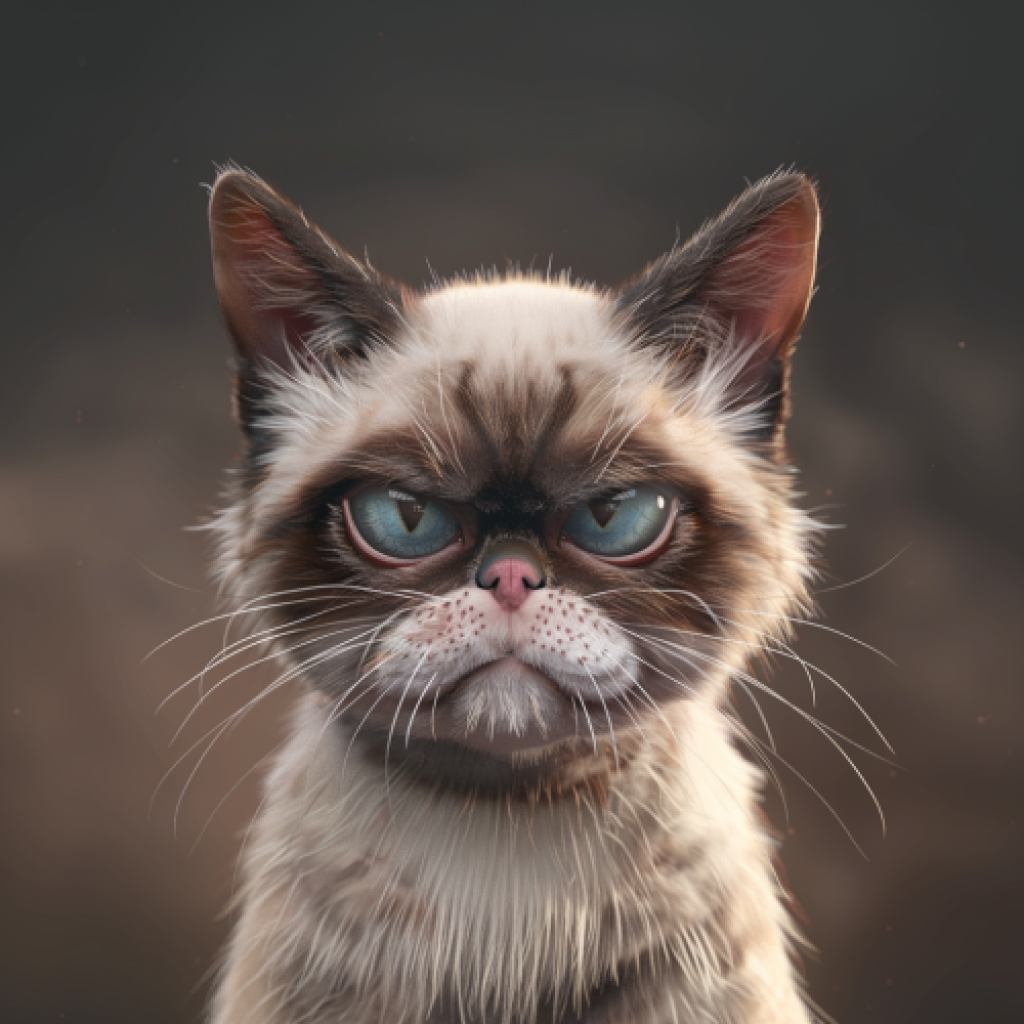 Ugly, grumpy cat staring directly ahead, AI generated