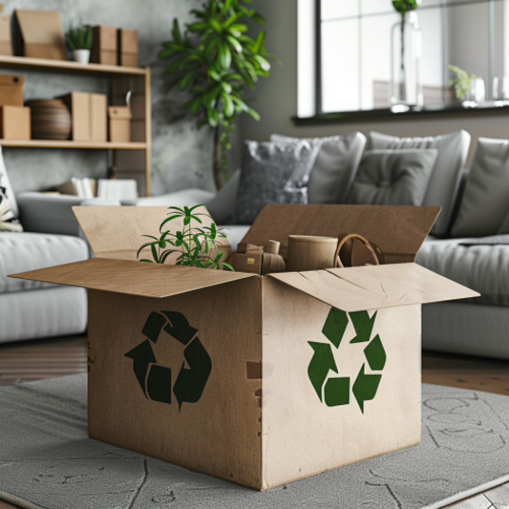 AI generated recycling cardboard box with household items